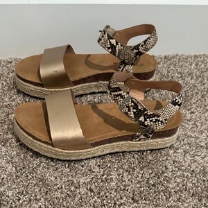 Charles & Keith Metallic Gold and Snakeskin Sandals